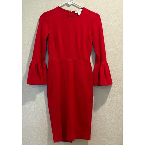 Rachel Parcell Red 3/4 Bell Sleeve Back Zip Knee Length Sheath Dress Size XXS - Picture 2 of 6
